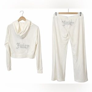 Juicy Couture Y2K Velour Tracksuit Set Size L Oyster White NEW